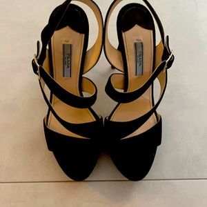 Prada black suede heels size 38.